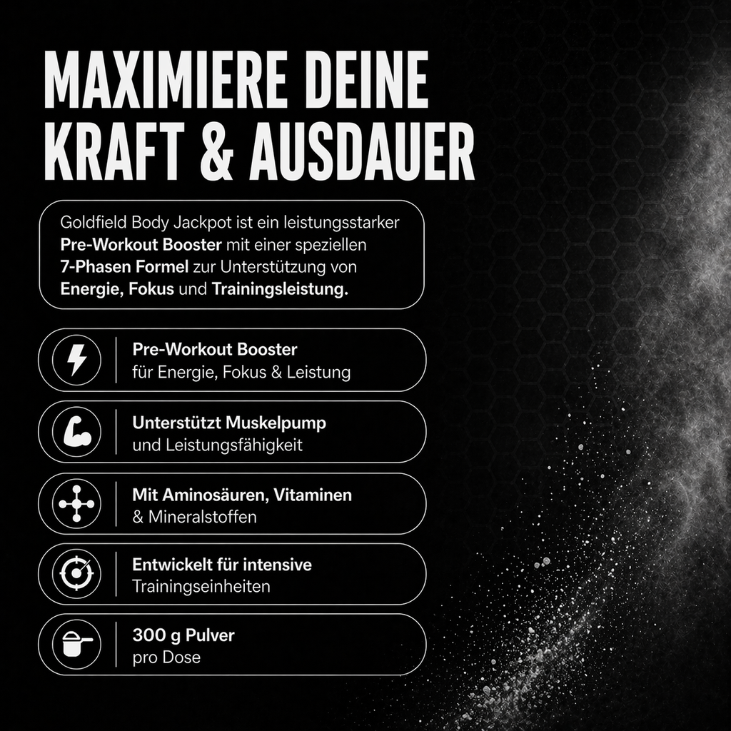 Goldfield Body Jackpot – Pre Workout Booster für Energie & Fokus (300 g)