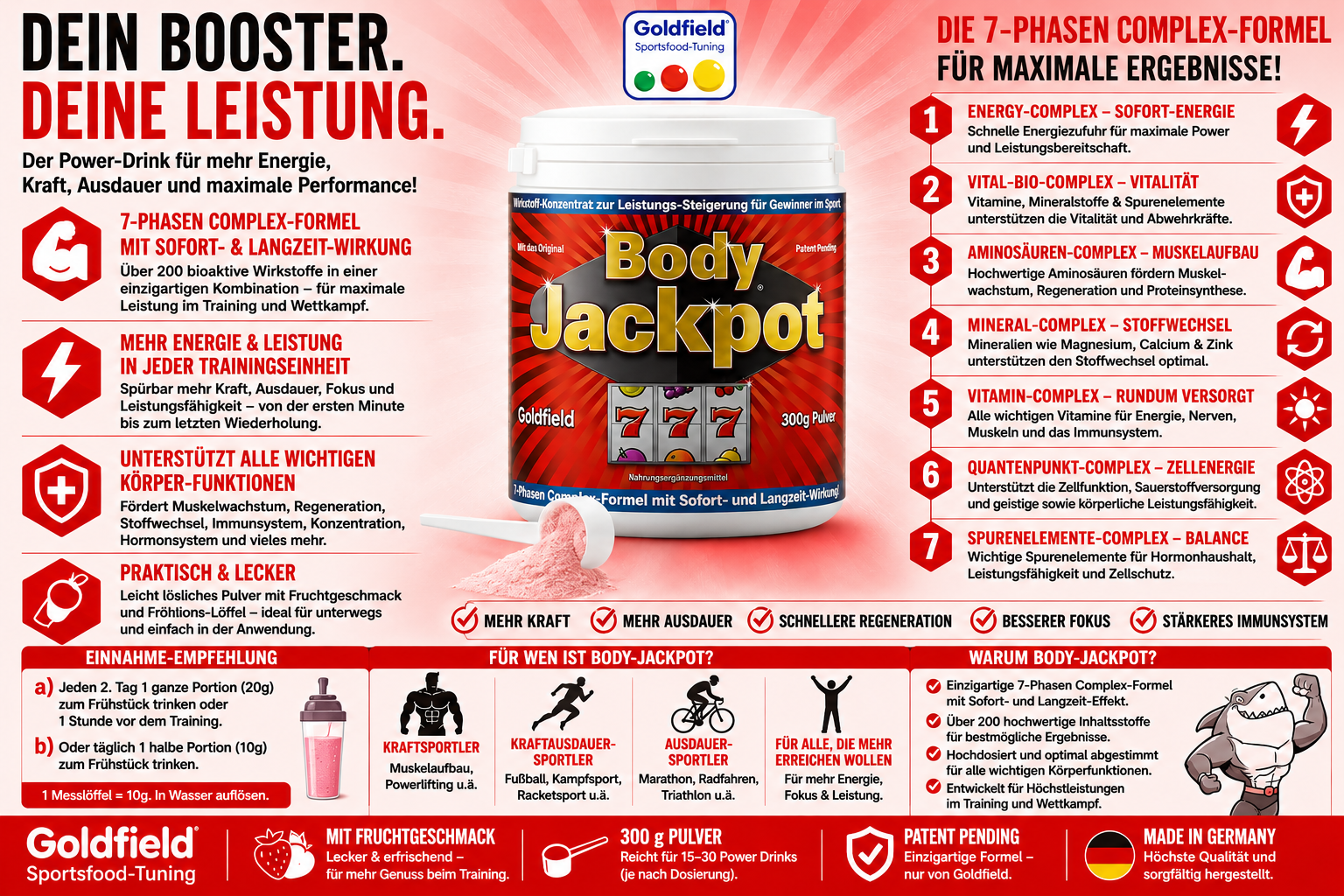 Goldfield Body Jackpot – Pre Workout Booster für Energie & Fokus (300 g)