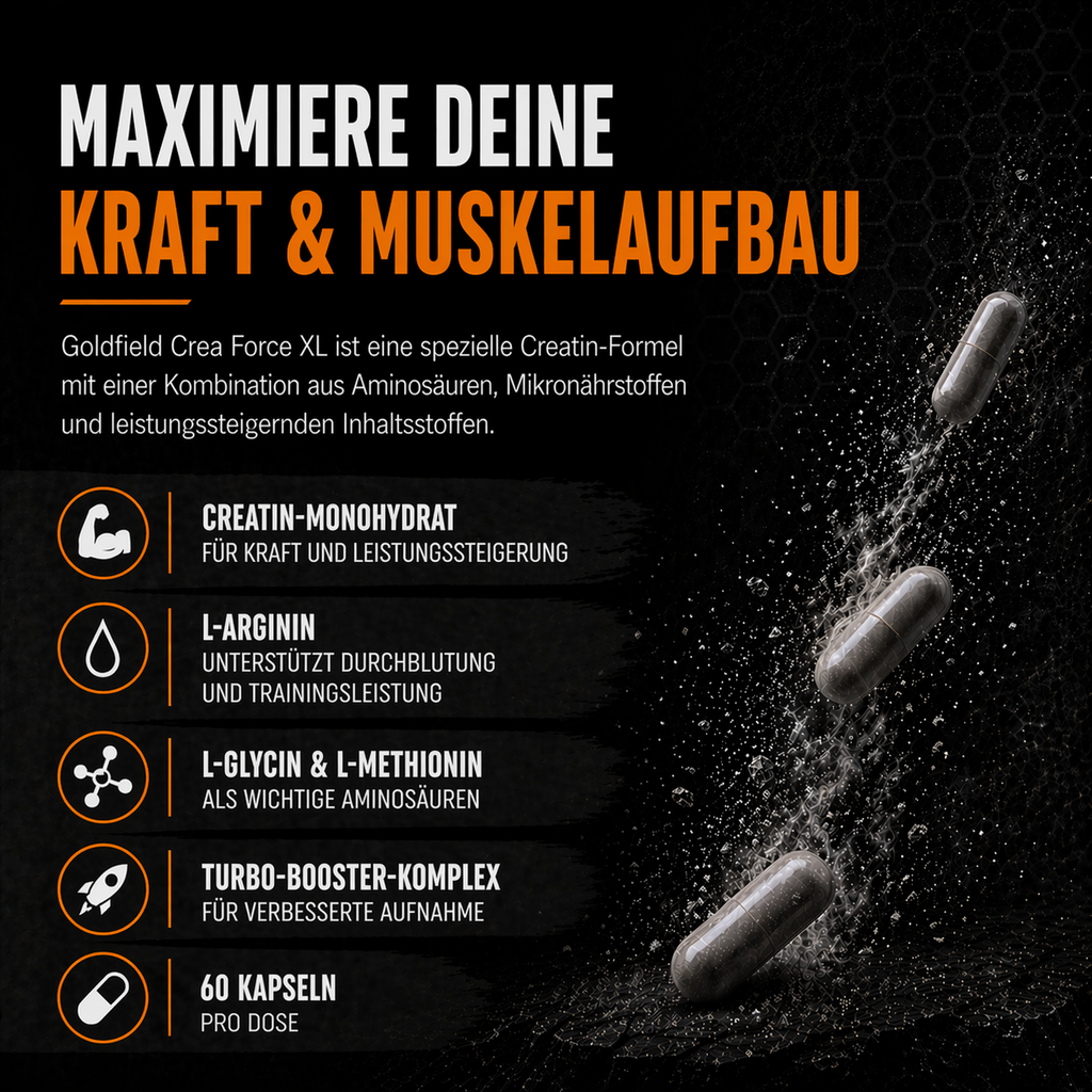 Goldfield Crea Force XL – Creatin Booster für Kraft & Leistung (60 Kapseln)