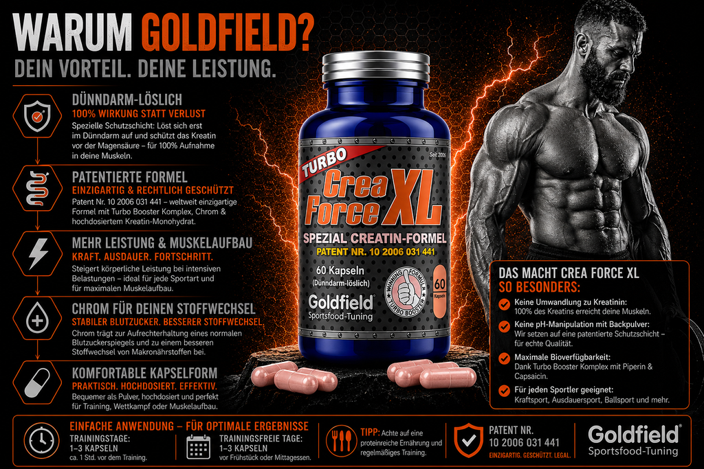 Goldfield Crea Force XL – Creatin Booster für Kraft & Leistung (60 Kapseln)