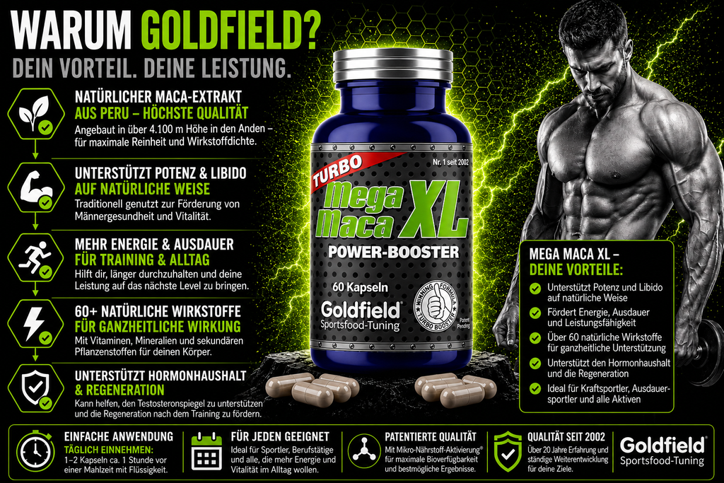 Goldfield Mega Maca XL – Maca Power Booster für Energie & Vitalität (60 Kapseln)