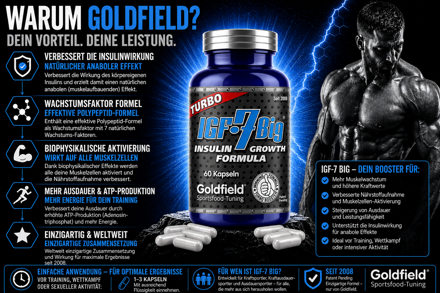 Goldfield IGF-7 BIG – Muskelaufbau & Performance Booster (60 Kapseln)